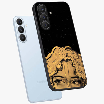 Shri Krishna Art Glass Case displayed in angled mockup highlighting spiritual Krishna illustration with divine aesthetic.