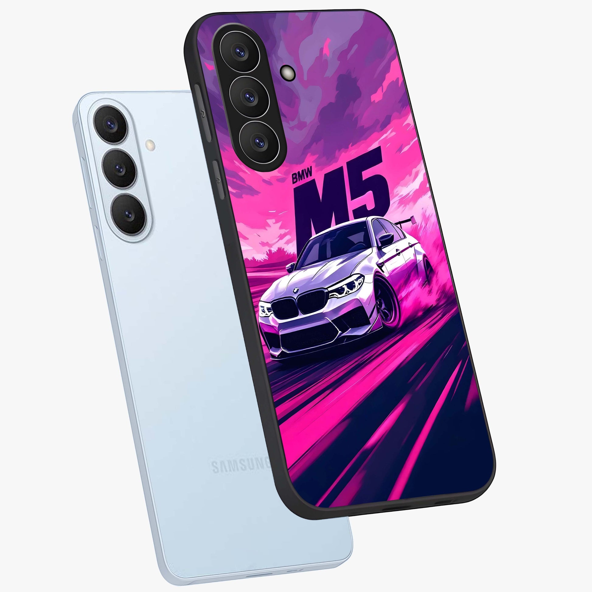Velocity Drift Pulse Glass Case displayed in angled mockup highlighting dynamic drift design with sporty automotive aesthetic.