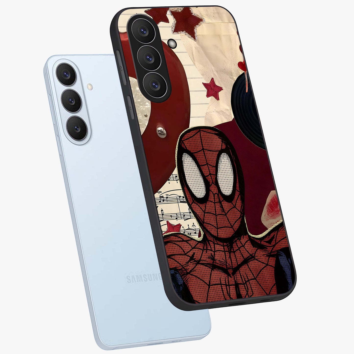 Web Warrior Vibes Glass Case displayed in angled mockup highlighting dynamic web design with comic style aesthetic.