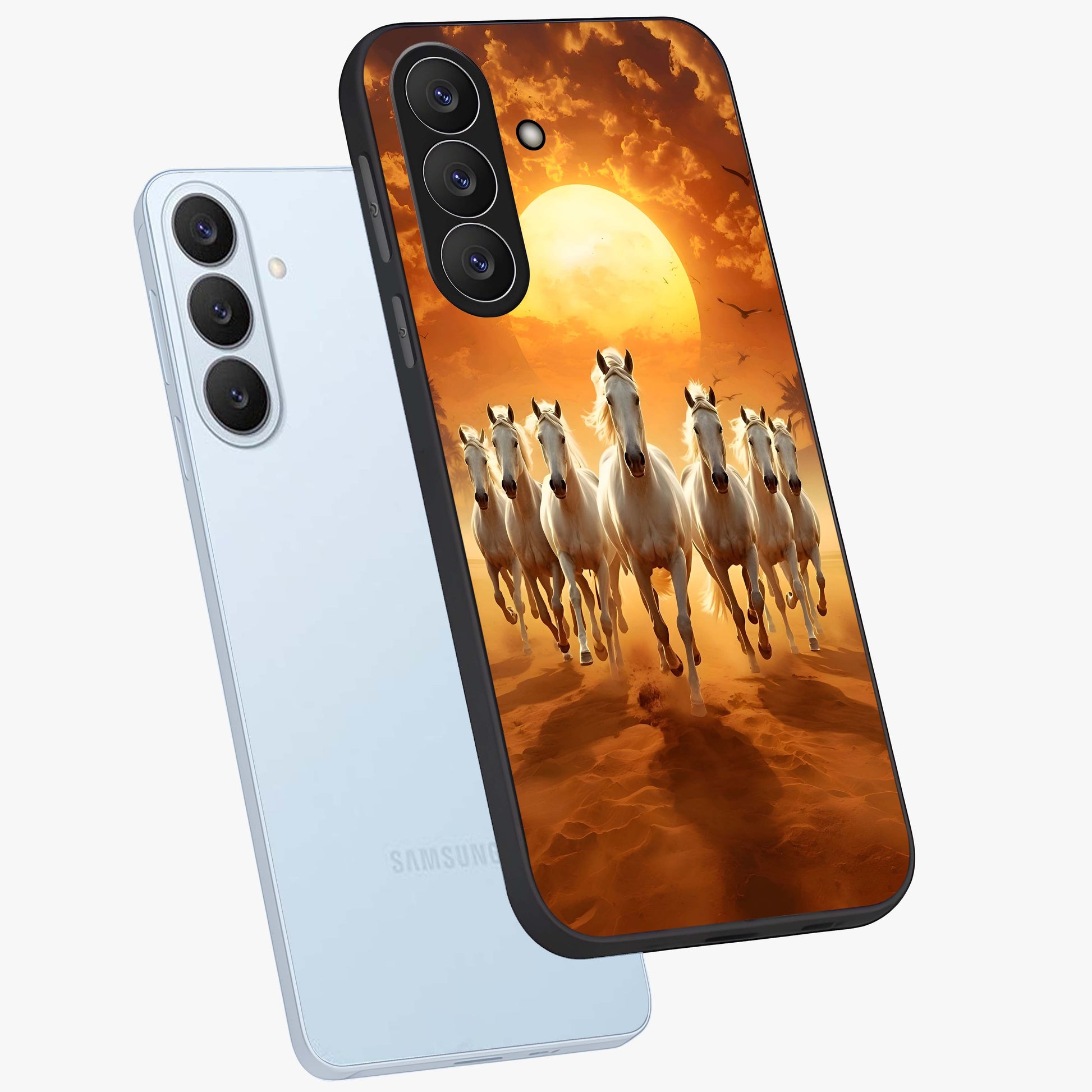 Wild Sunset Majesty Glass Case displayed in angled mockup highlighting vibrant sunset sky design with scenic aesthetic.