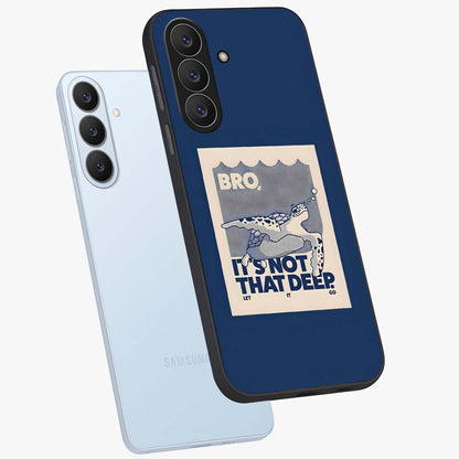 Worry Less Swim Glass Case displayed in angled mockup highlighting fun typography design with relaxed aesthetic style.