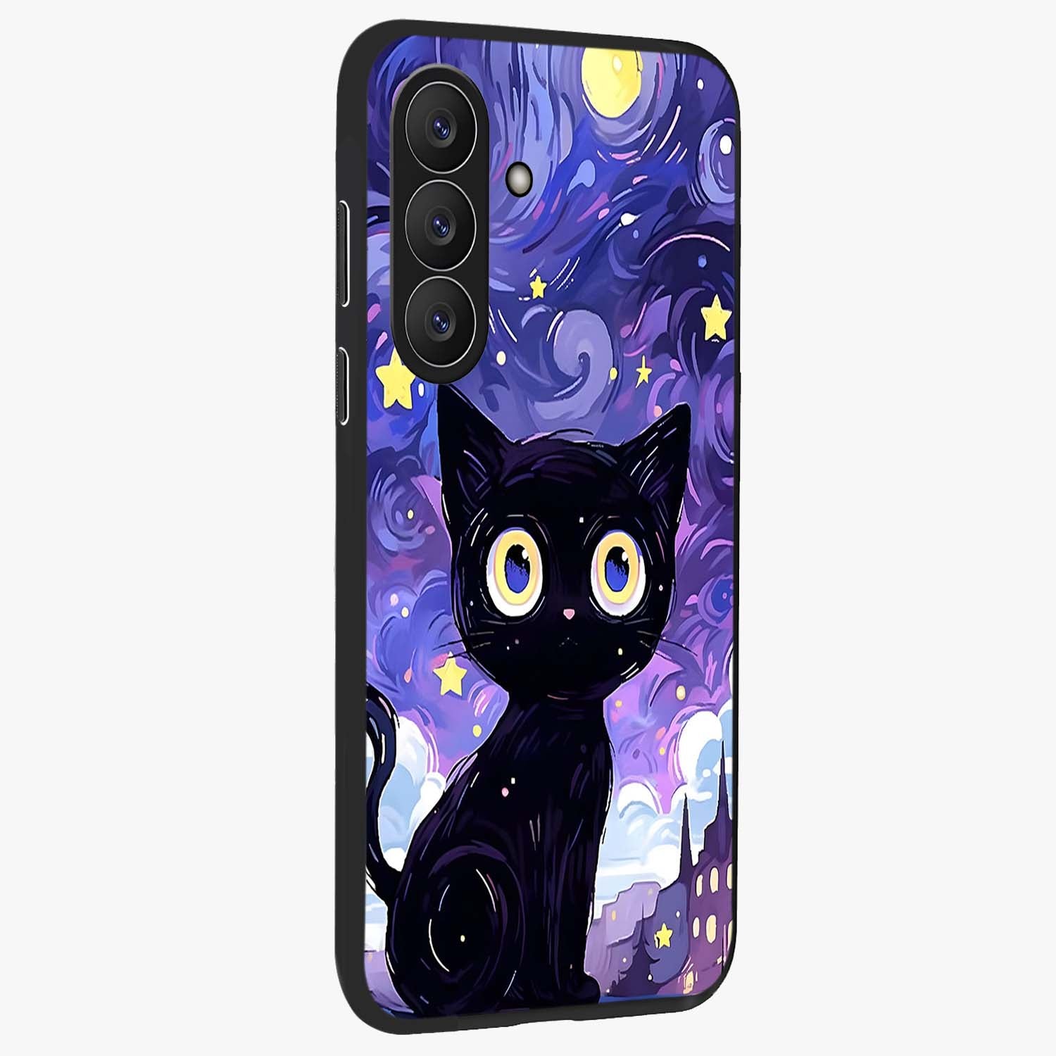 Abstract Cat Art Glass Case upright view showcasing creative feline illustration and aesthetic artistic style.