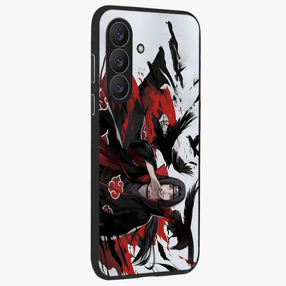Crimson Crow Illusion Glass Case upright view showcasing striking crow illusion artwork with intense crimson theme.
