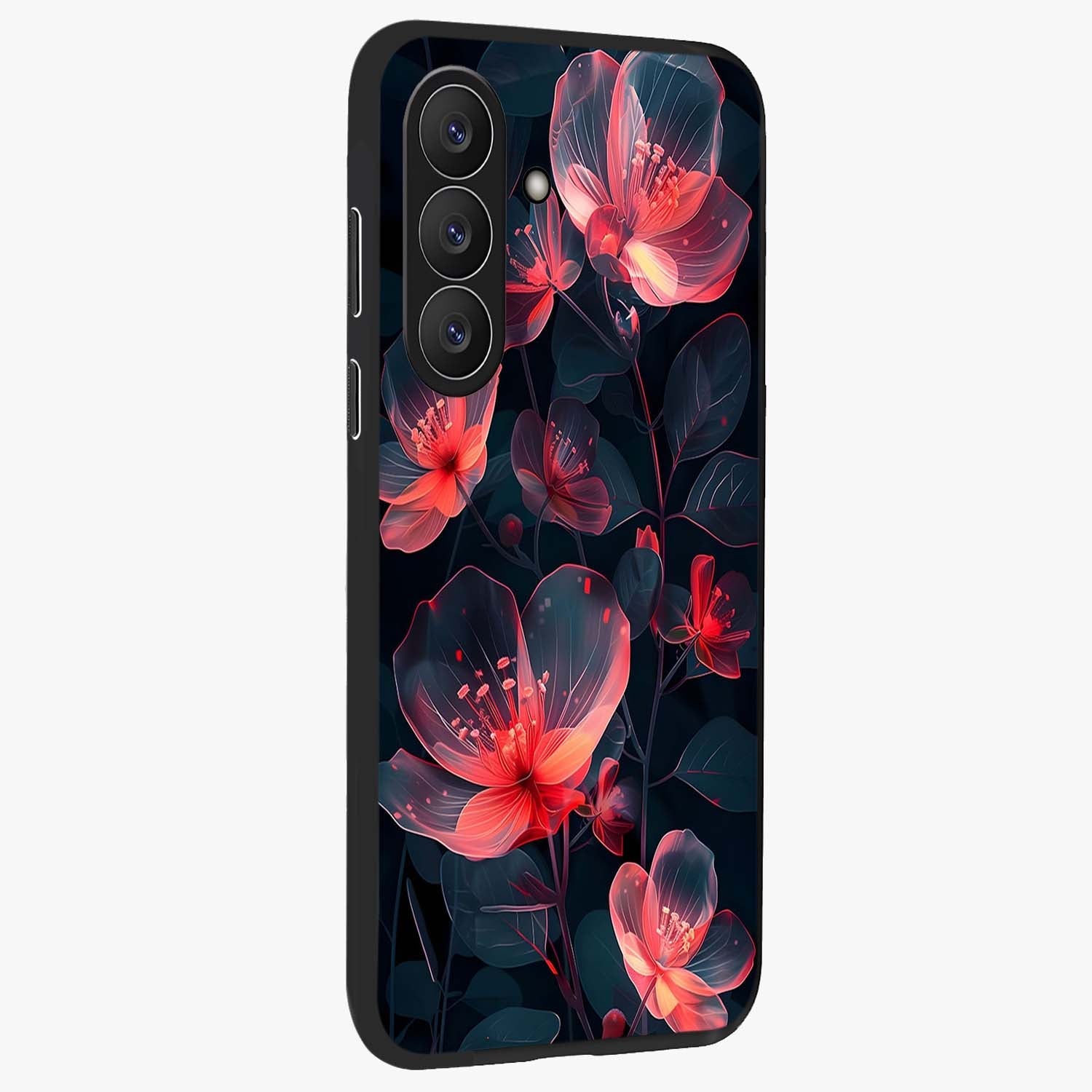 Dark Shade of Flower Glass Case upright view showcasing delicate flower artwork with rich dark floral theme.