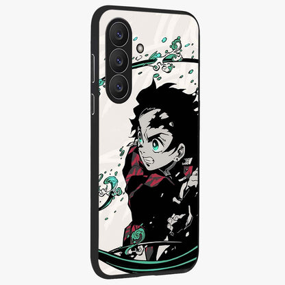 Demon Slayer Glass Case upright view showcasing powerful anime artwork with intense warrior theme.