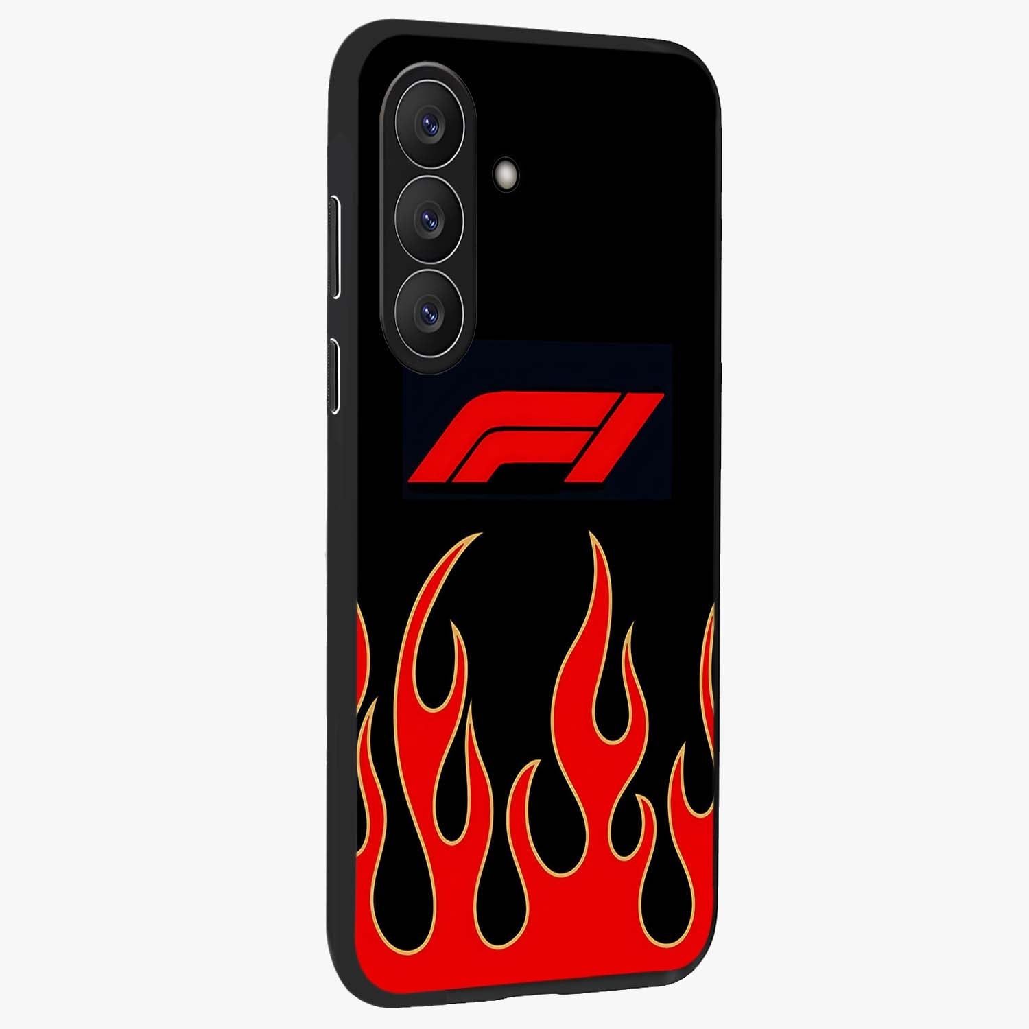 Fire F11 Glass Case upright view showcasing dynamic flame artwork with intense visual theme.