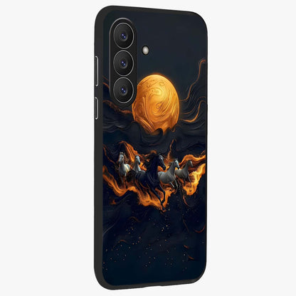 Golden Sun Majesty Glass Case upright view showcasing haunting graveyard artwork with dramatic dark theme.