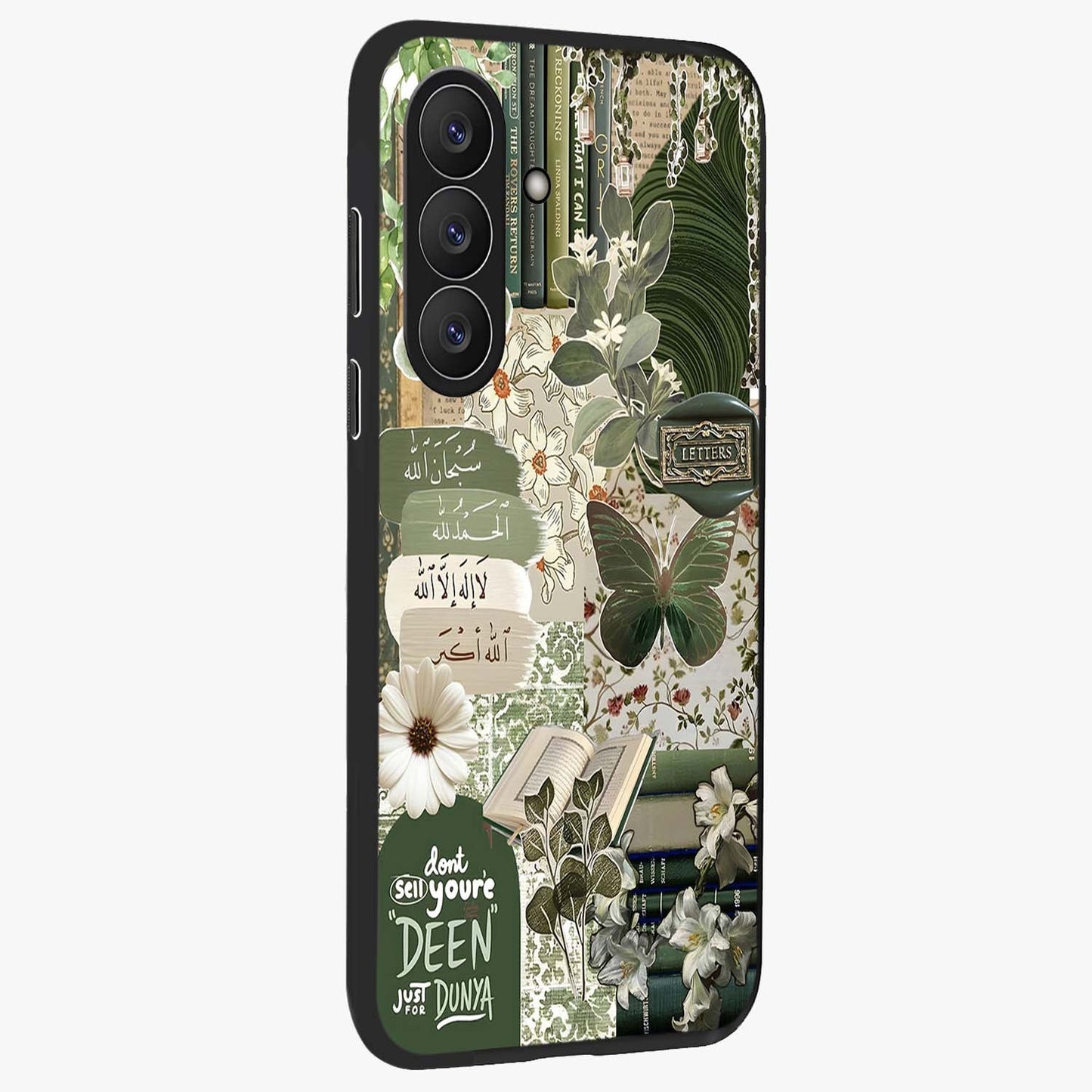 Green Islamic Books Quotes Glass Case upright view showcasing meaningful Islamic quote artwork with calm spiritual theme.