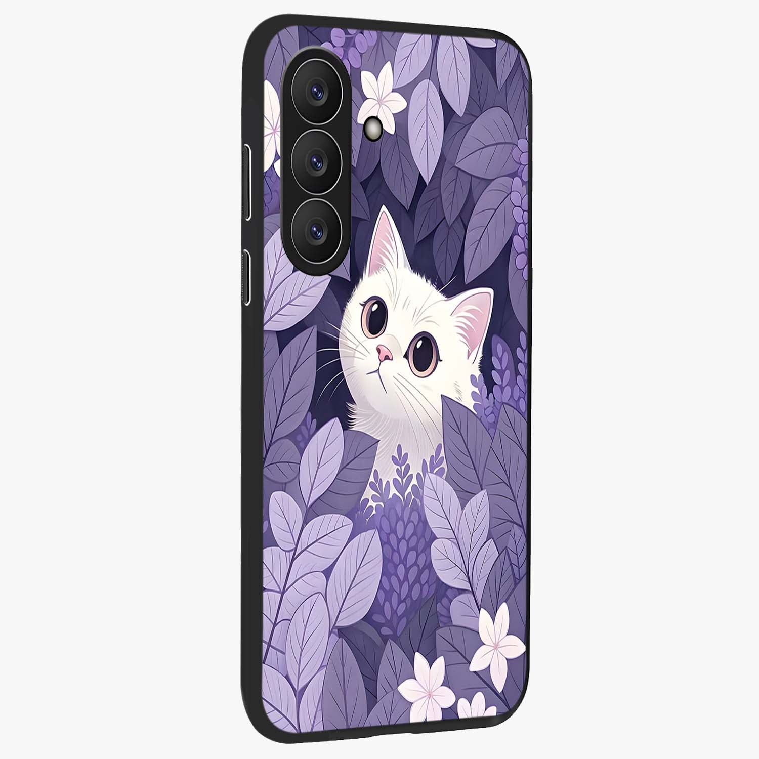 Lilac Hide Peek Cat Glass Case upright view showcasing charming cat artwork with adorable peek theme.