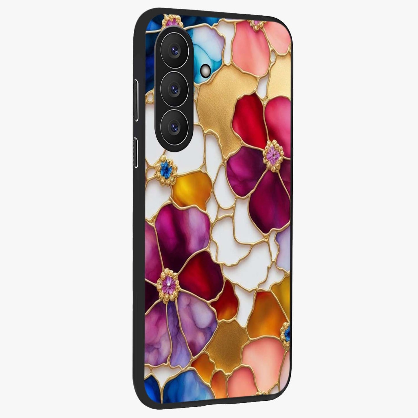 Marble Flower Pattern Glass Case upright view showcasing decorative marble flower artwork with refined style.