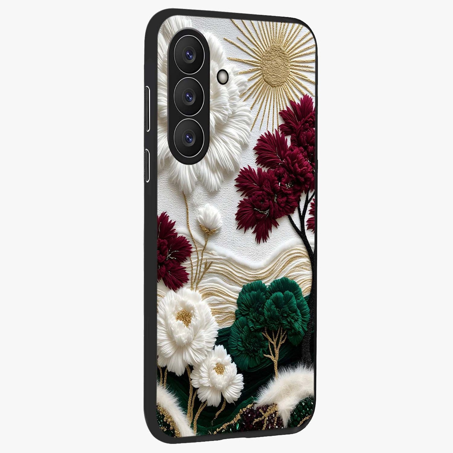 Radiant Bloom Elegance Glass Case upright view showcasing decorative flower artwork with refined botanical theme.