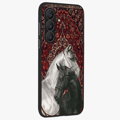 Regal Stallion Tapestry Glass Case upright view showcasing powerful horse artwork with elegant tapestry theme.