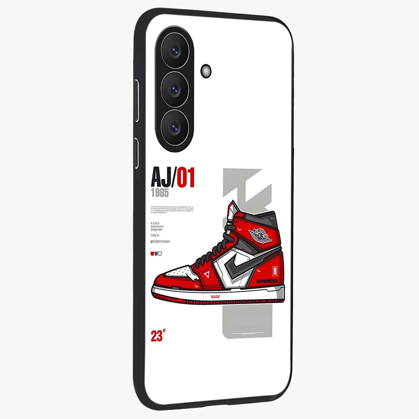 Retro Sneaker Blueprint Glass Case upright view showcasing stylish sneaker illustration with vintage streetwear theme.