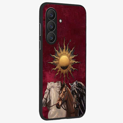 Solar Riders Glass Case upright view showcasing energetic rider artwork with bold adventure theme.