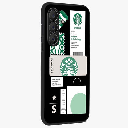 Starbucks Mocha Glass Case upright view showcasing trendy coffee inspired artwork with modern lifestyle theme.