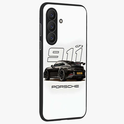 Turbo Legacy Icon Glass Case upright view showcasing bold racing inspired artwork with classic car theme.