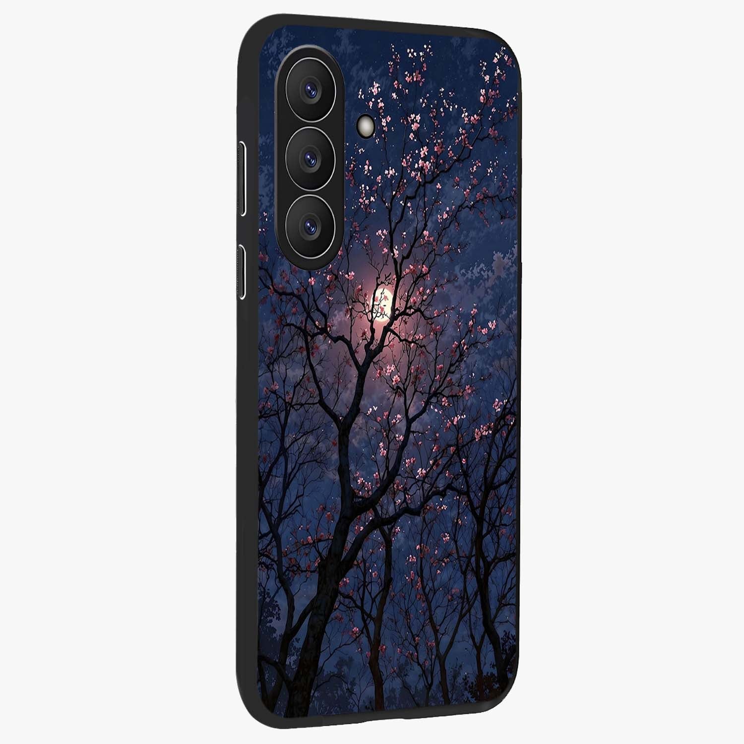 Twilight Sakura Serenade Glass Case upright view showcasing beautiful cherry blossom artwork with serene evening theme.