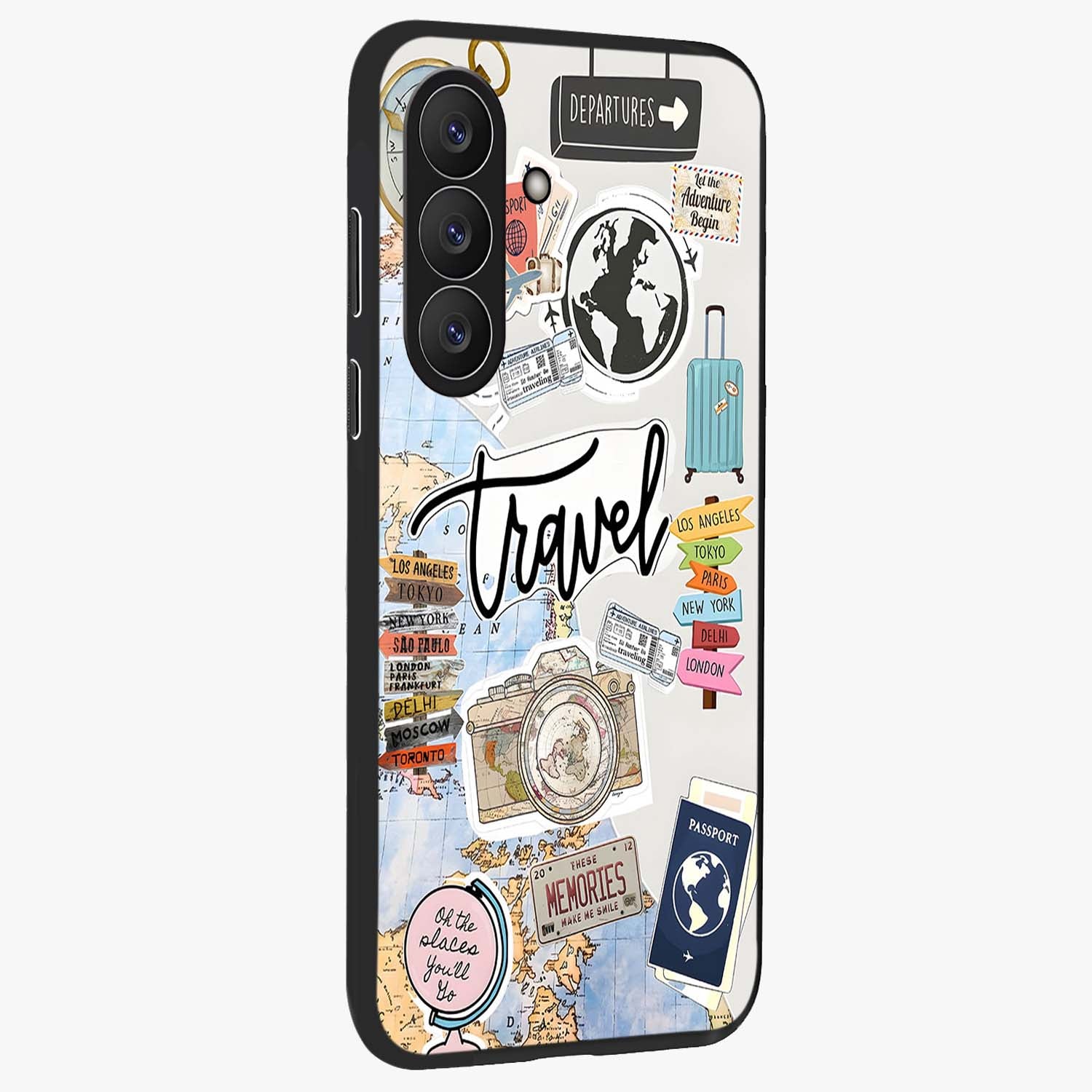 Wanderlust Journal Glass Case upright view showcasing wanderlust inspired artwork with creative exploration theme.