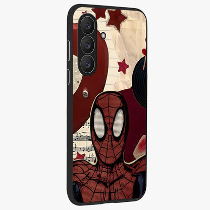 Web Warrior Vibes Glass Case upright view showcasing energetic superhero artwork with bold action theme.