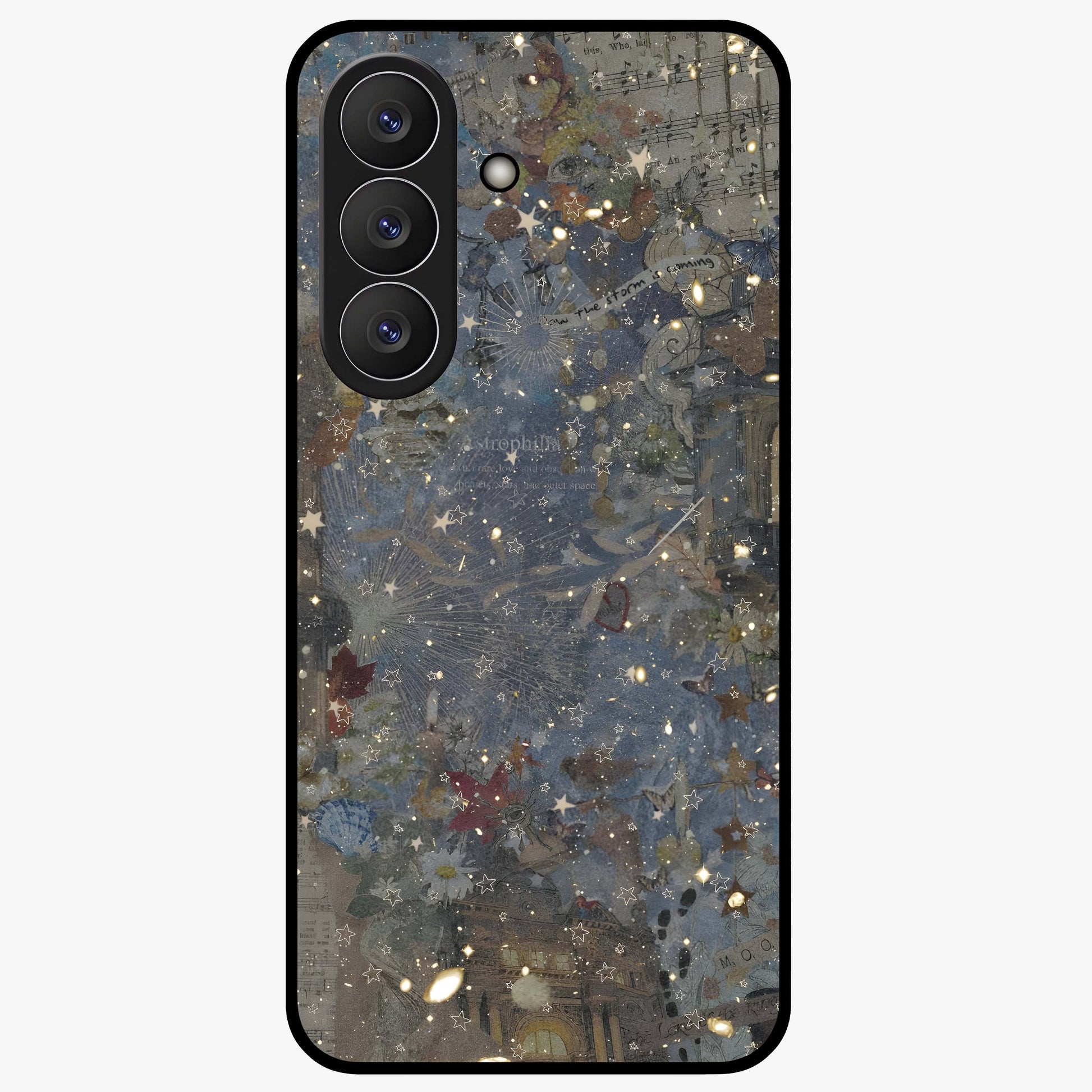 Aesthetic Astrolophia Glass Case showing flat back view with dreamy aesthetic design and glossy glass finish.