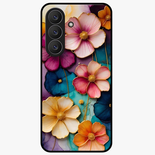 Artlyn Grace Flower Pattern Glass Case showing flat back view with elegant floral pattern artwork and glossy glass finish.