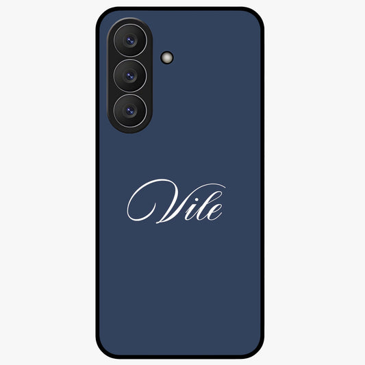 Blue Background Personalized Custom Name Glass Case showing flat back view with minimal blue background and custom name design.