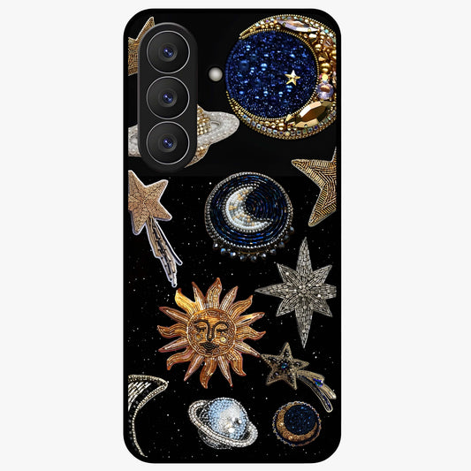 Celestial Gem Constellations Glass Case showing flat back view with sparkling constellation artwork and glossy glass finish.