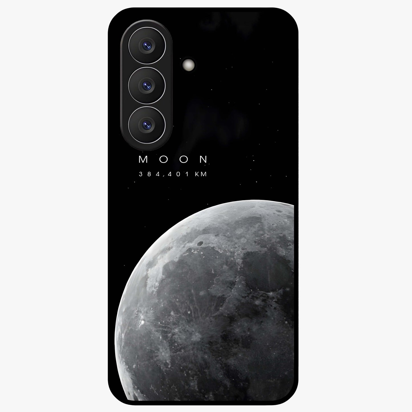 Cosmic Moon Glow Glass Case showing flat back view with glowing moon artwork and glossy glass finish.