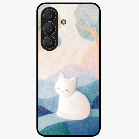Cotton Dream Cat Glass Case showing flat back view with soft dreamy cat artwork and glossy glass finish.