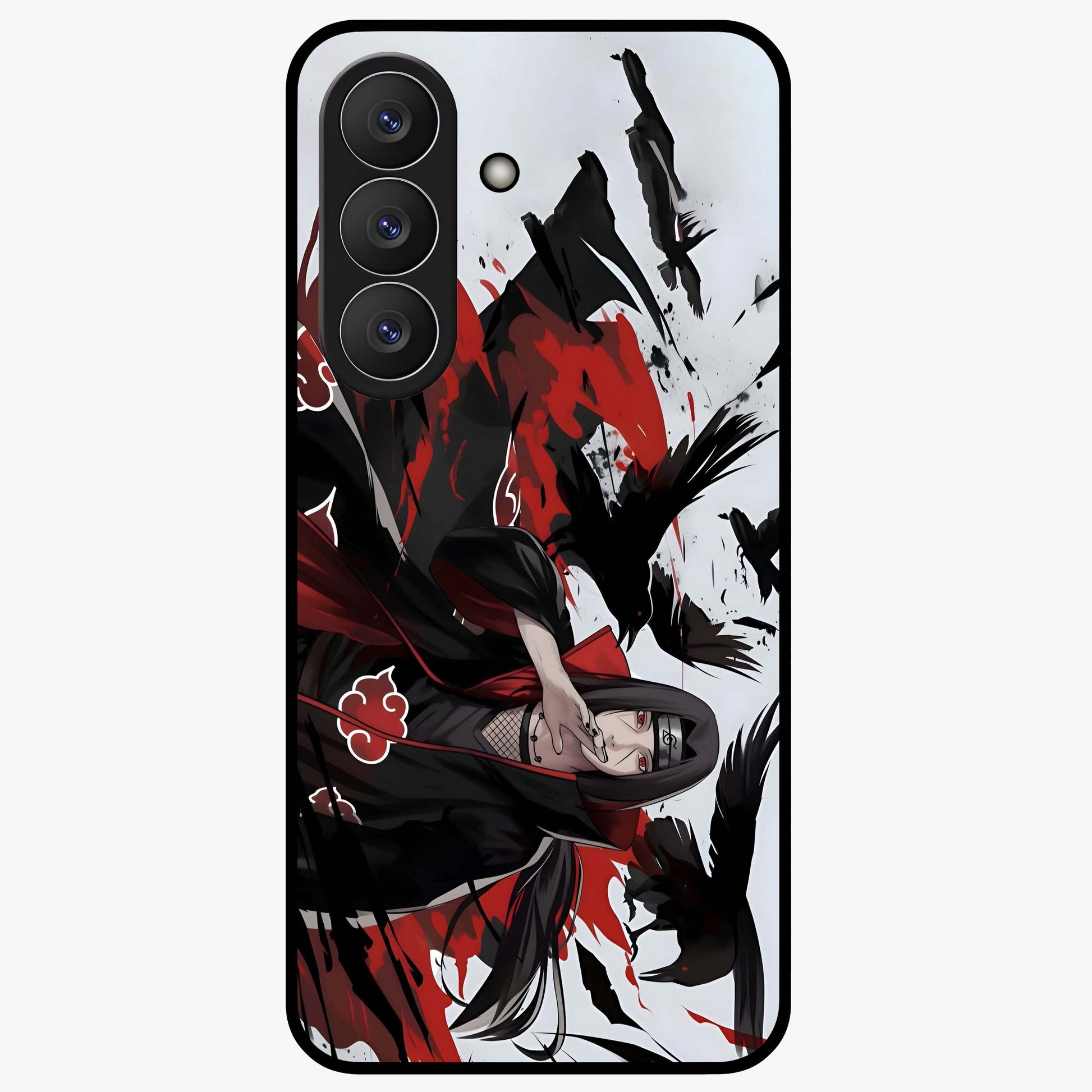Crimson Crow Illusion Glass Case showing flat back view with artistic crow illusion artwork and glossy glass finish.