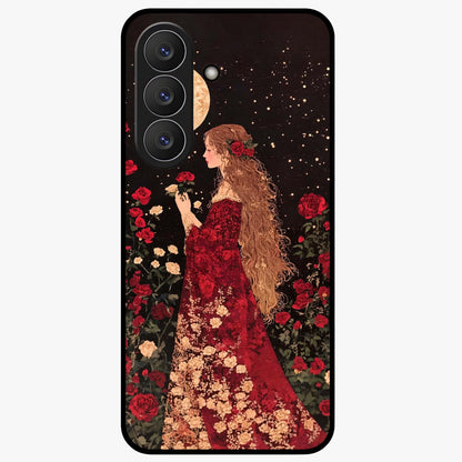 Crimson Dreams Glass Case showing flat back view with dreamy crimson artwork and glossy glass finish.