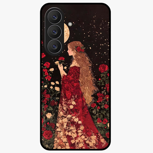 Crimson Dreams Glass Case showing flat back view with dreamy crimson artwork and glossy glass finish.