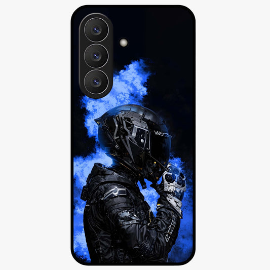 Cyber Sentinel Protocol Glass Case showing flat back view with futuristic cyber themed artwork and glossy glass finish.