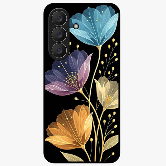 Delicate Multicolor Flowers Glass Case showing flat back view with vibrant floral artwork and glossy glass finish.