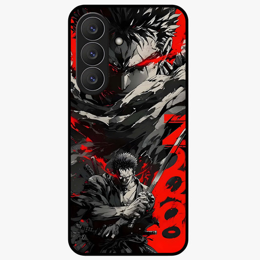 Demon Sword Resolve Glass Case showing flat back view with fierce sword warrior artwork and glossy glass finish.