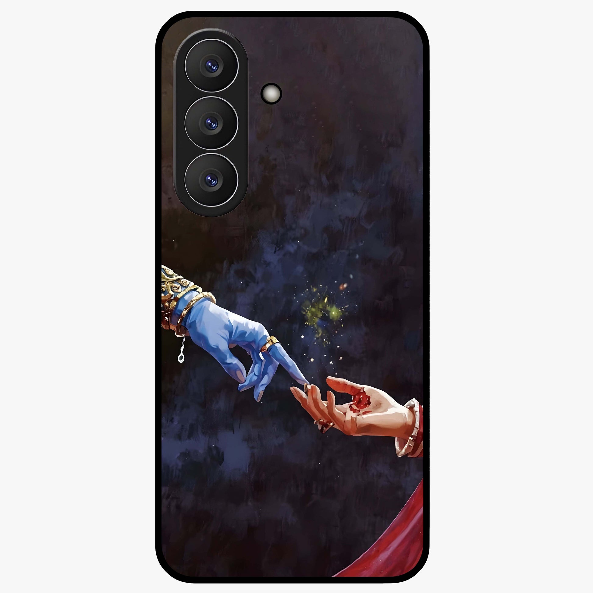 Divine Touch Eternal Glass Case showing flat back view with spiritual themed artwork and glossy glass finish.