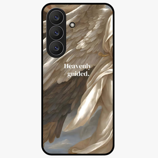 Divine Winged Grace Glass Case showing flat back view with elegant wing inspired artwork and glossy glass finish.