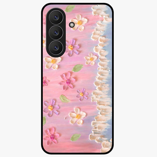 Dreamy Painted Garden Glass Case showing flat back view with artistic painted floral garden artwork and glossy glass finish.