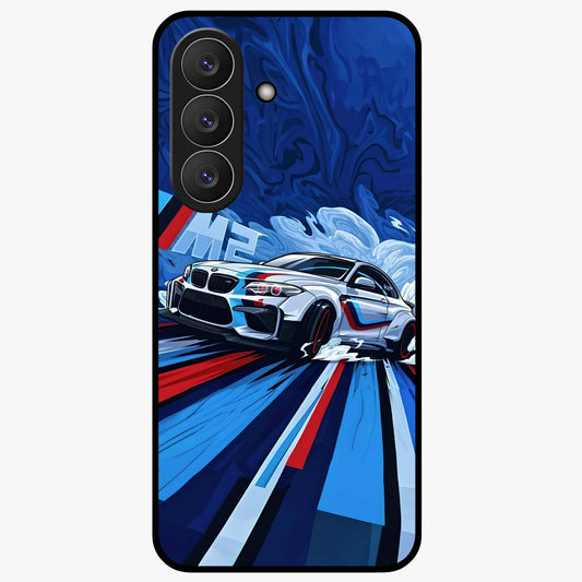 Drift Power Rush Glass Case showing flat back view with dynamic racing inspired artwork and glossy glass finish.