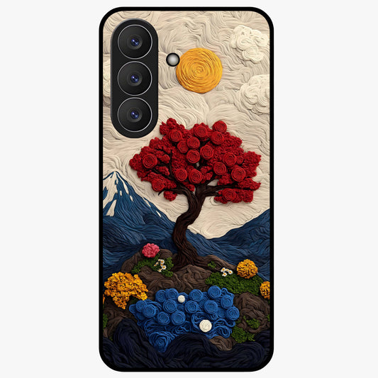 Eternal Nature Tapestry Glass Case showing flat back view with intricate nature tapestry artwork and glossy glass finish.