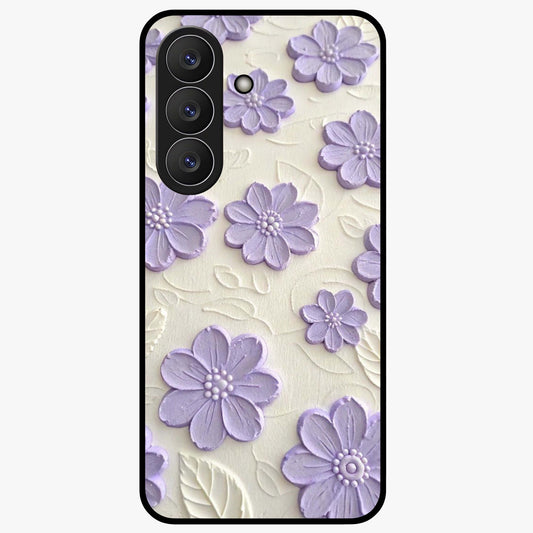 Floral Wall Art With Purple Flowers Glass Case showing flat back view with purple flower artwork and glossy glass finish.
