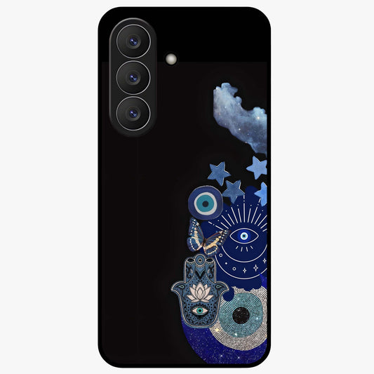 Galactic Charm Cluster Glass Case showing flat back view with glowing celestial charm artwork and glossy glass finish.