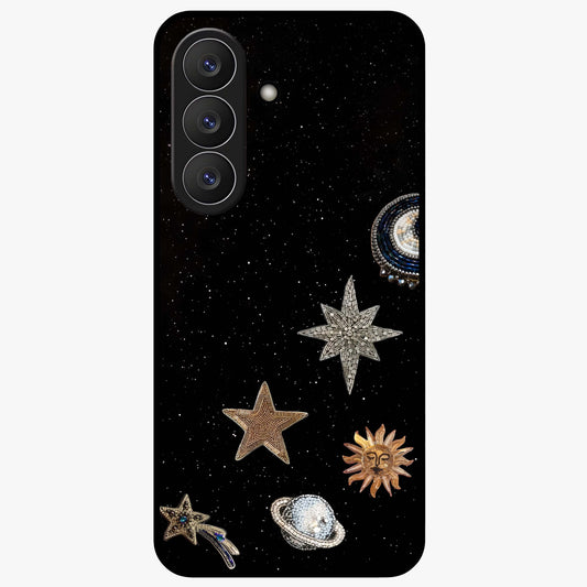 Galactic Charm Glow Glass Case showing flat back view with glowing celestial charm artwork and glossy glass finish.