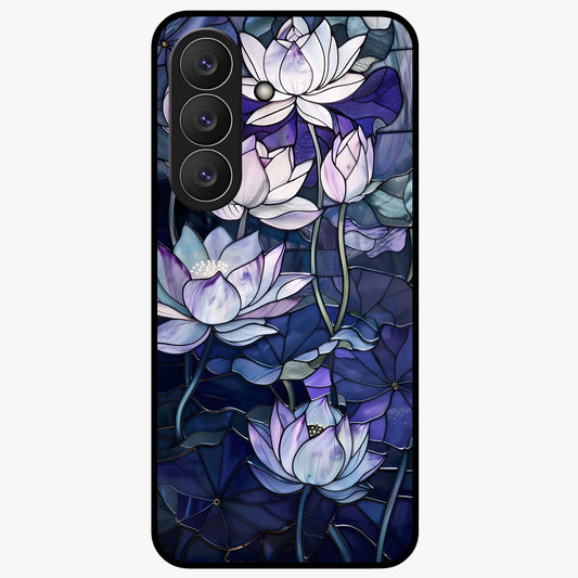 Gloss Petal Rush Glass Case showing flat back view with glossy flower petal artwork and smooth glass finish.