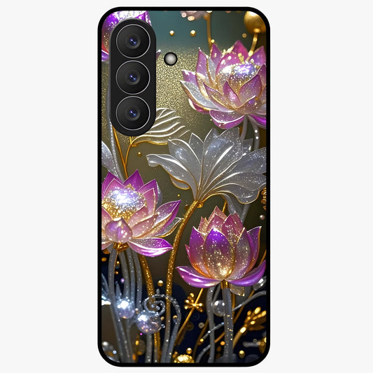Golden Royal Heritage Glass Case showing flat back view with ornate royal pattern artwork and glossy glass finish.