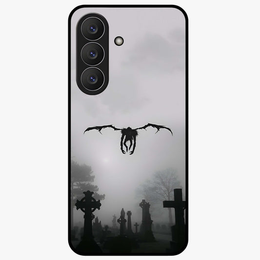 Graveyard Shadow Descent Glass Case showing flat back view with dark graveyard themed artwork and glossy glass finish.
