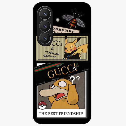 Gucci Play Mashup Glass Case showing flat back view with luxury inspired graphic artwork and glossy glass finish.