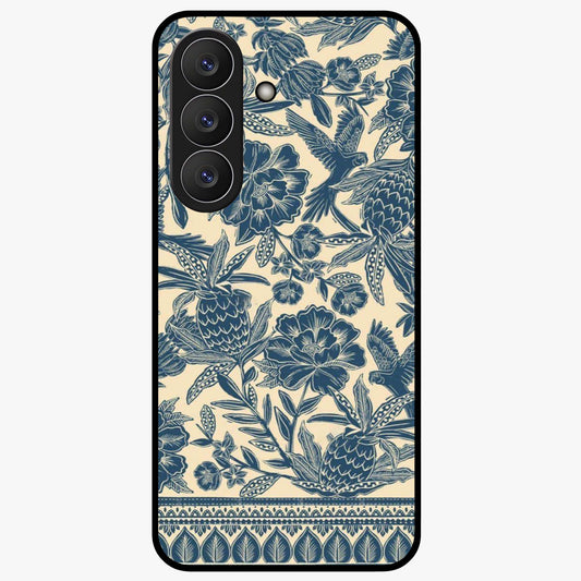 Heirloom Wild Bloom Glass Case showing flat back view with vintage inspired wild flower artwork and glossy glass finish.