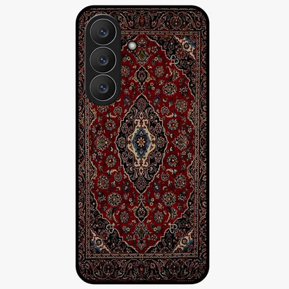Heritage Carpet Royale Glass Case showing flat back view with ornate Persian carpet inspired pattern and glossy glass finish.
