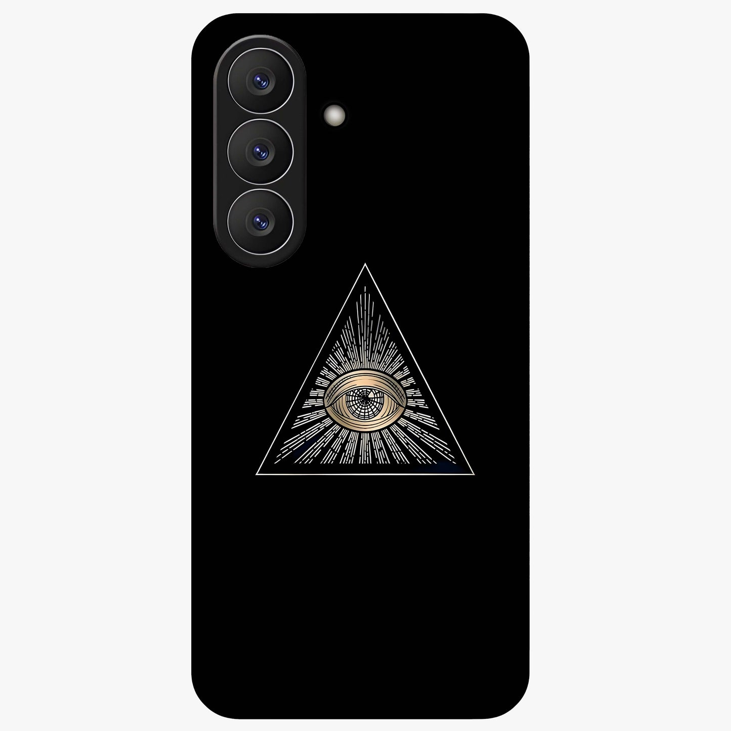 Illuminati Evil Glass Case showing flat back view with mysterious illuminati symbol artwork and glossy glass finish.